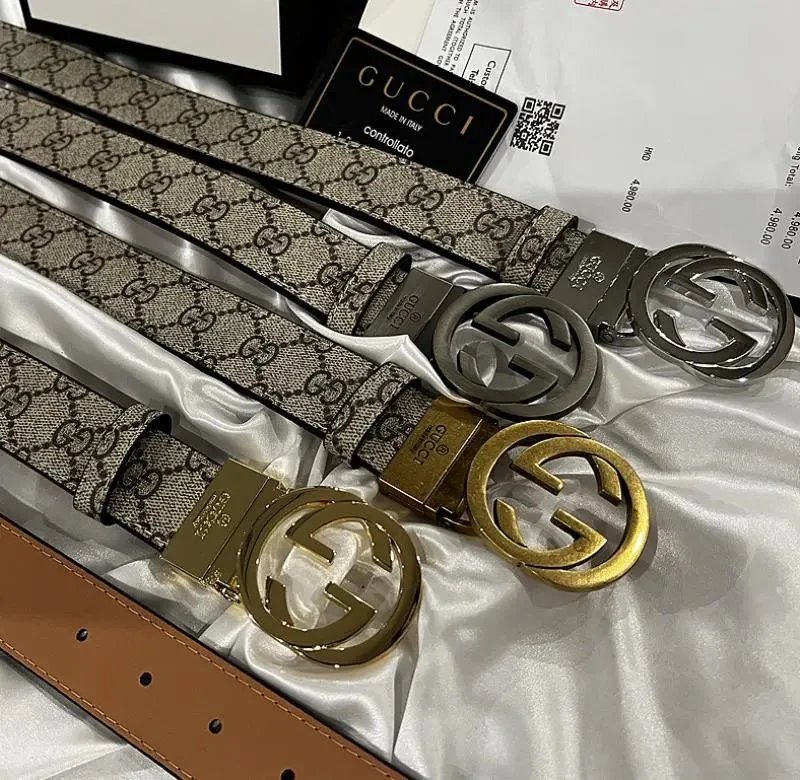 Gucci Beige GG Logo Belt with Metal Buckle