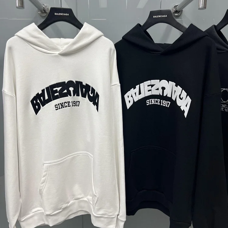 Balenciaga White and Black Hooded Sweatshirt