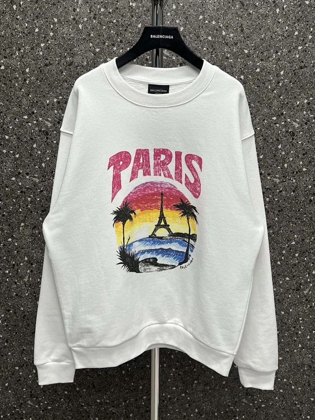 Balenciaga White Paris Graphic Sweatshirt