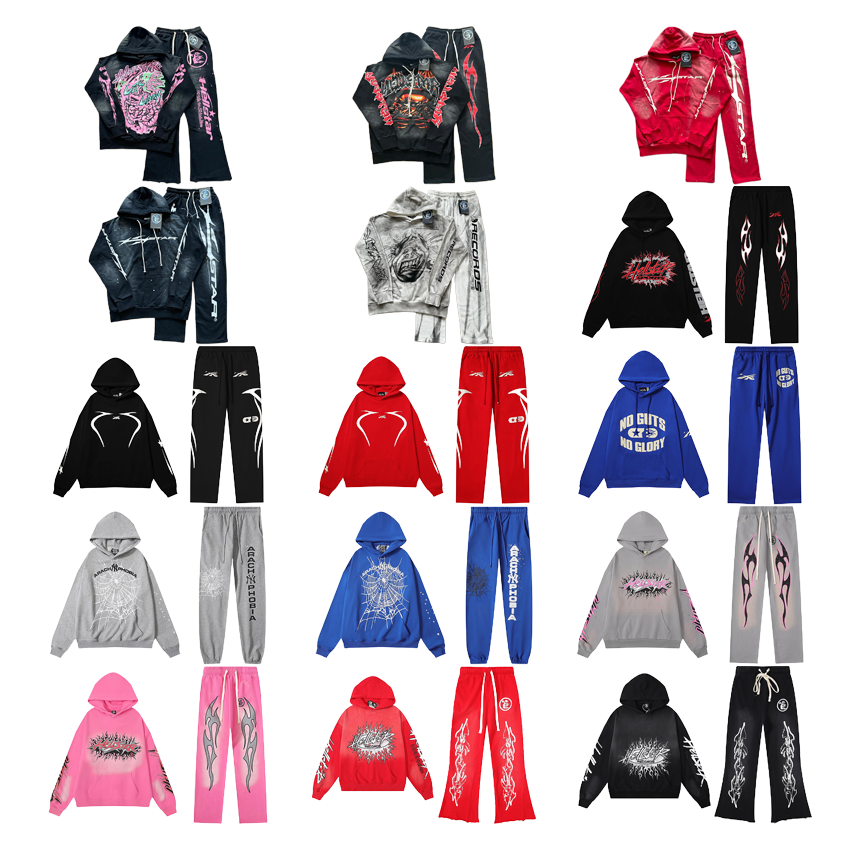 Diverse Hoodie and Pants Sets in Various Colors and Styles