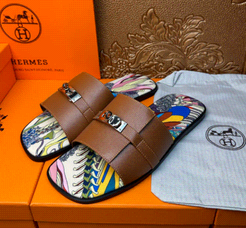 Hermès Brown Leather Slide Sandals