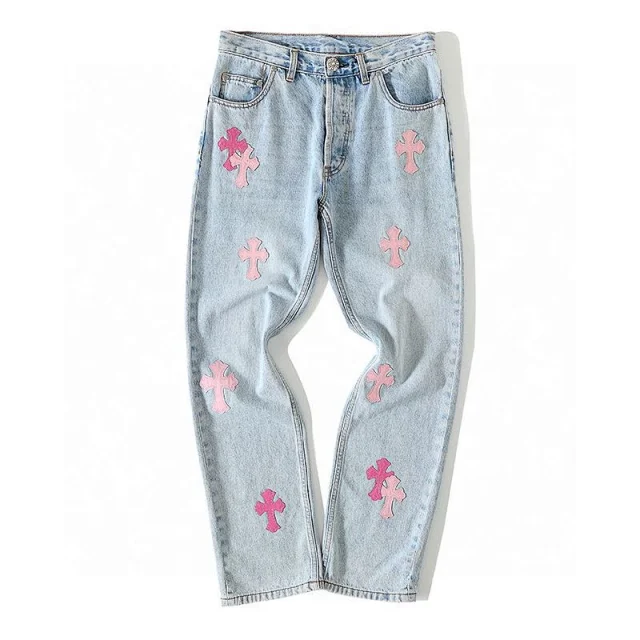 Light Blue Cross Embroidered Jeans