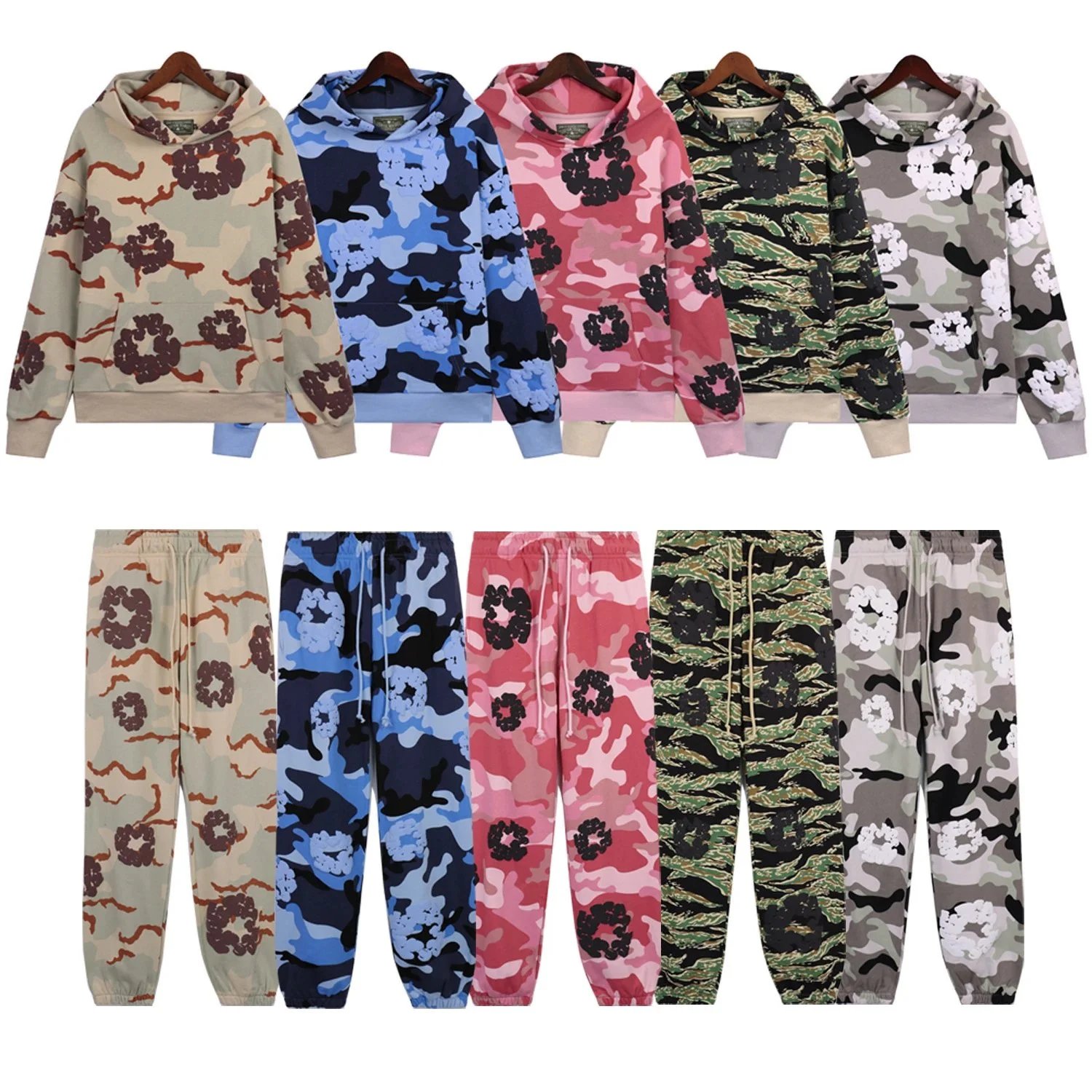 Camo Hoodie and Pants Set in Various Colors