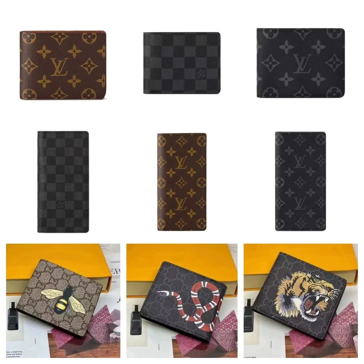 Louis Vuitton Monogram Wallets and Gucci Patterned Wallets