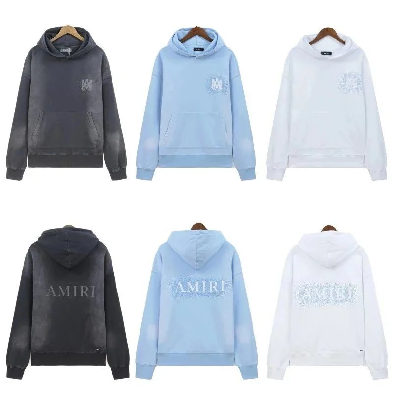 Amiri Hooded Sweatshirt in Grey, Blue, and White