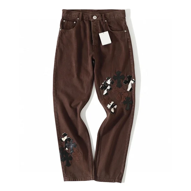 Brown Cross Embellished Jeans
