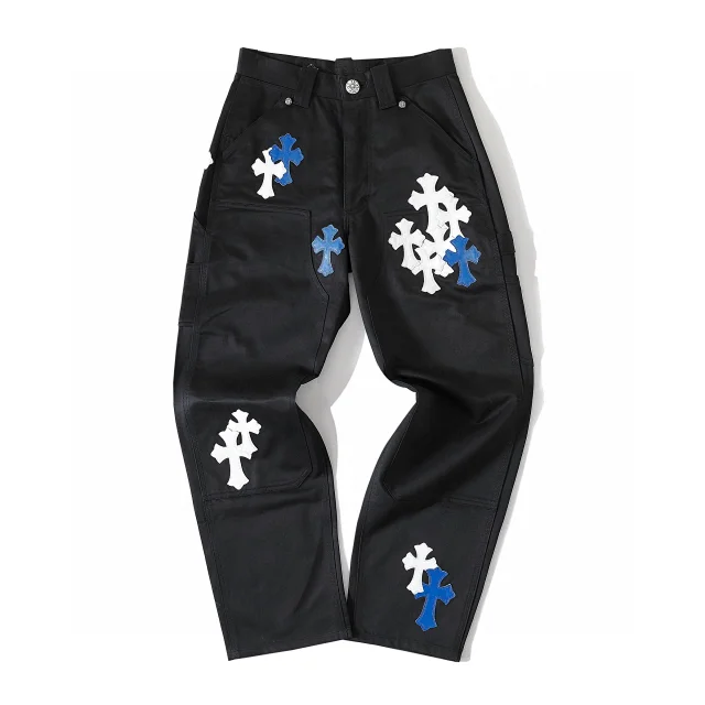 Black Cross Embroidery Cargo Pants