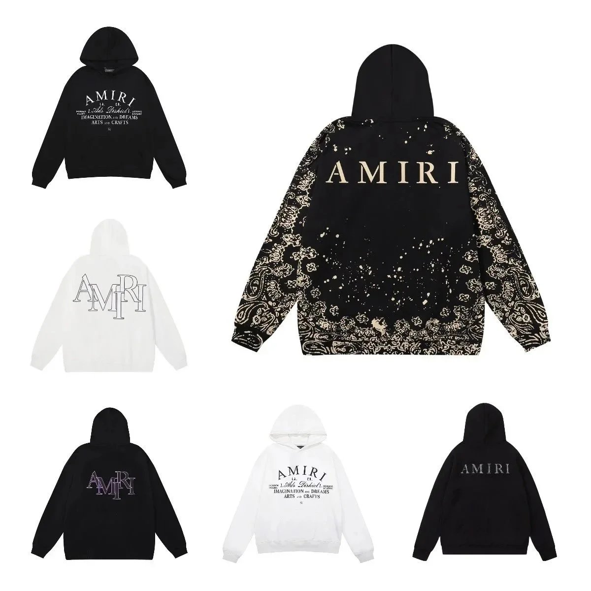 Amiri Black Hoodie with Paisley Design