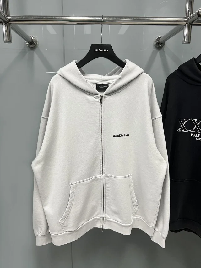 Balenciaga Light Grey Zip-Up Hoodie