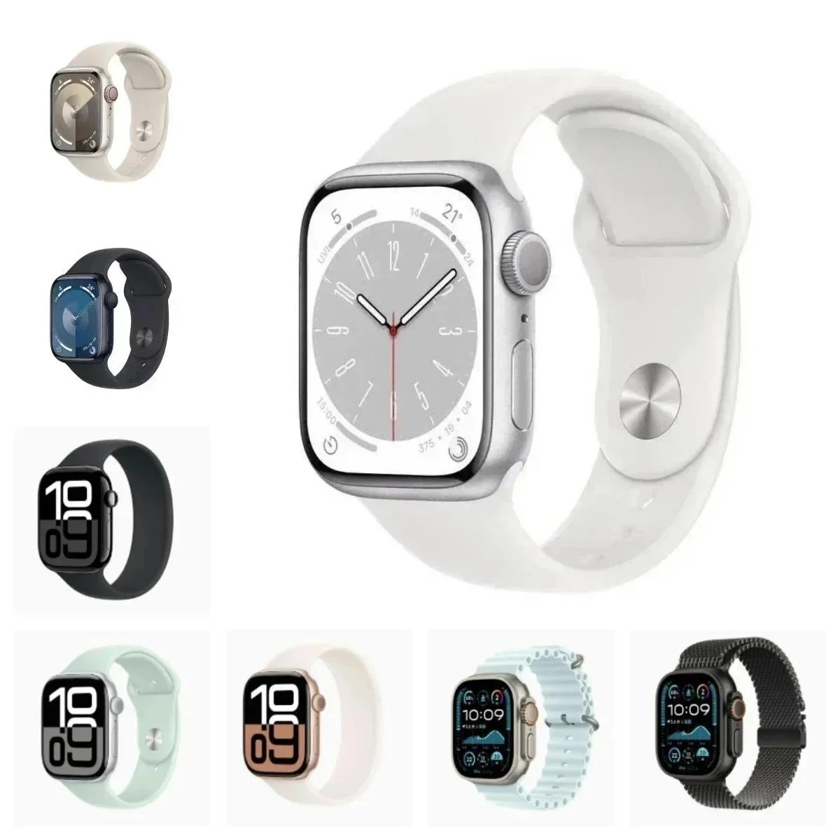 Apple Watch Series 8 Silver Case with White Band