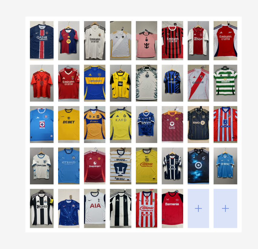 Assorted Football Club Jerseys in Various Colors and Styles