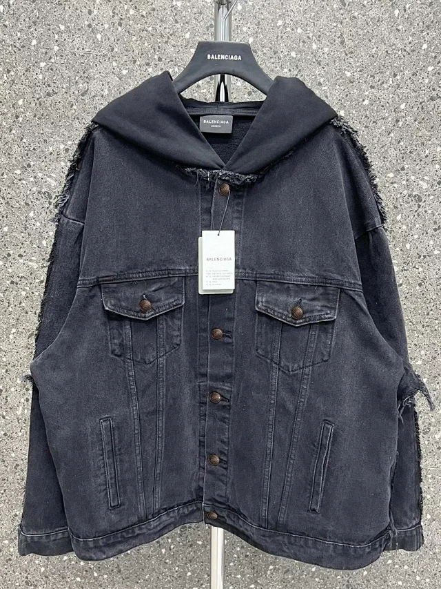 Balenciaga Black Hooded Denim Jacket