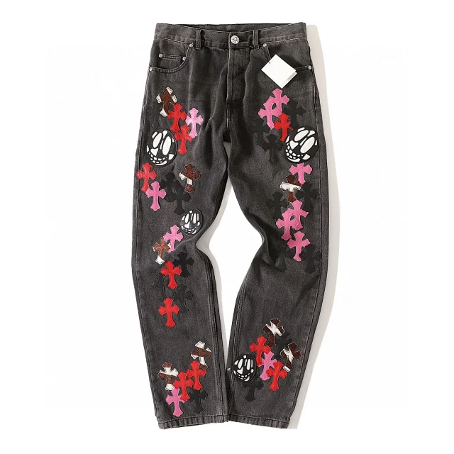 Black Cross Embroidery Jeans