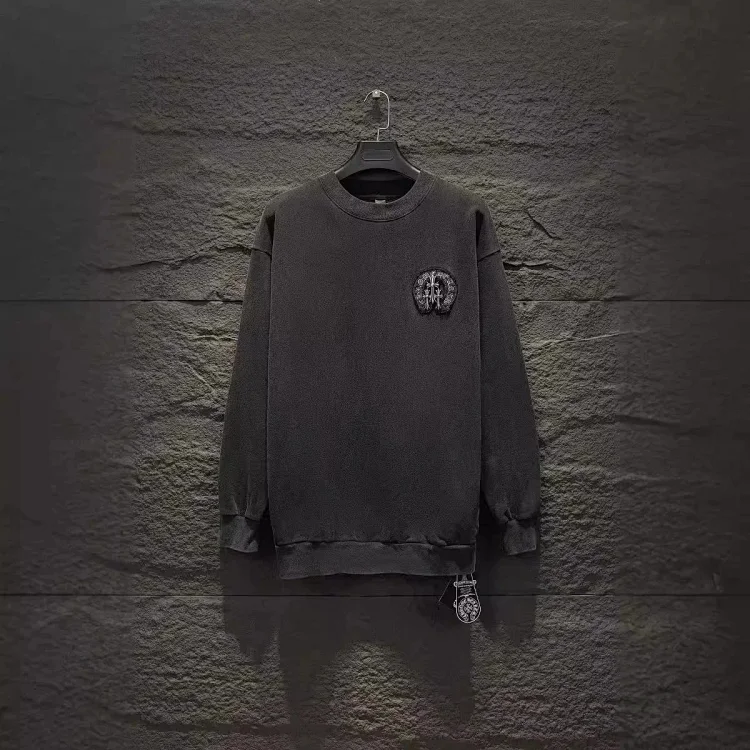 Crewneck Dark Grey Sweatshirt with Embroidered Patch