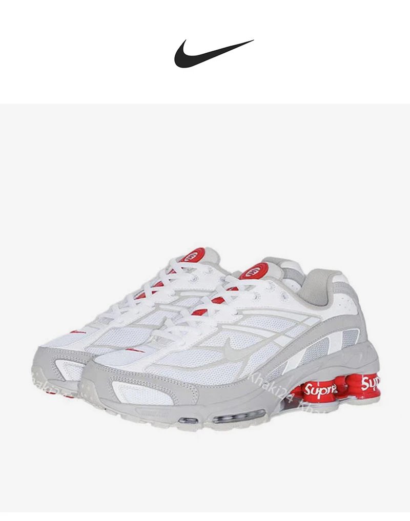 Nike White and Grey Sneakers with Red Accents