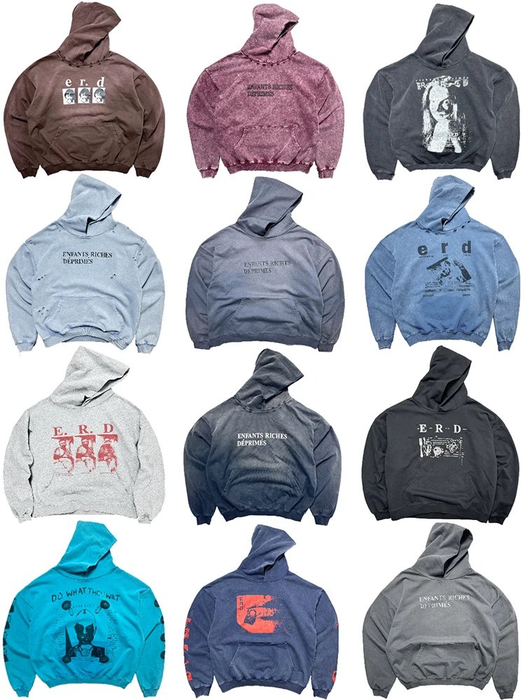 E.R.D Distressed Hoodies in Various Colors