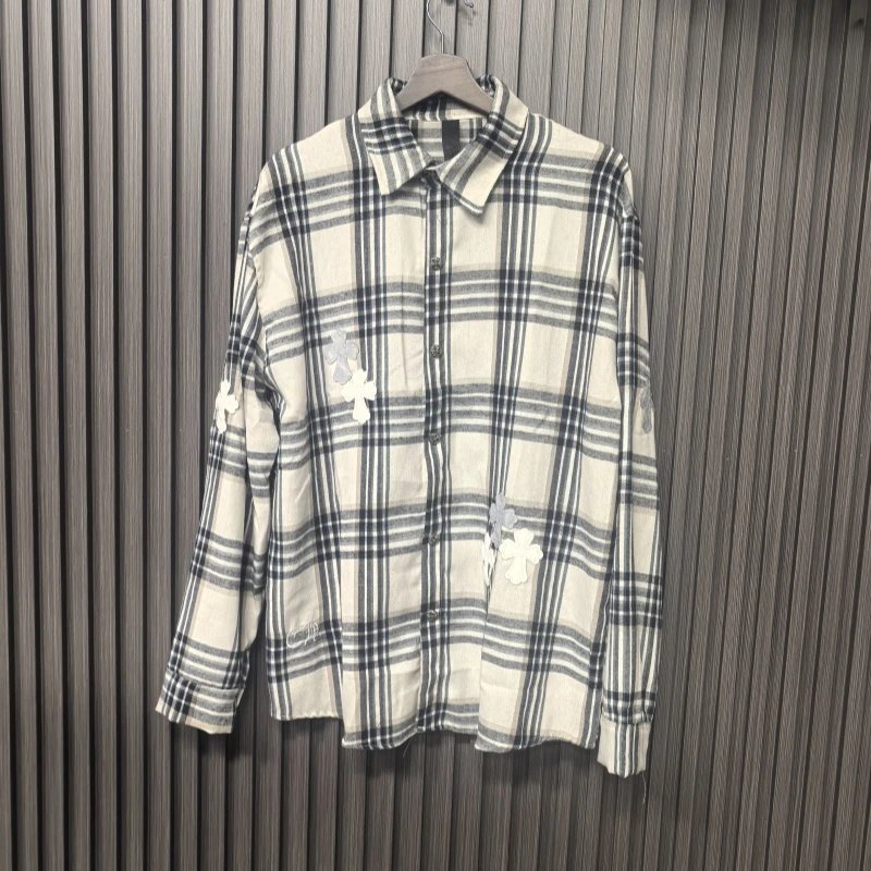 White and Black Plaid Long Sleeve Shirt