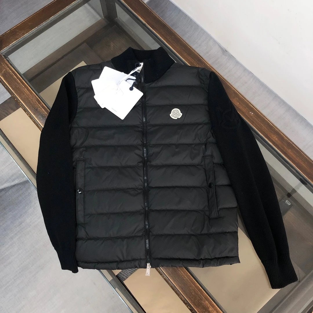Moncler Black Puffer Jacket with Knit Sleeves