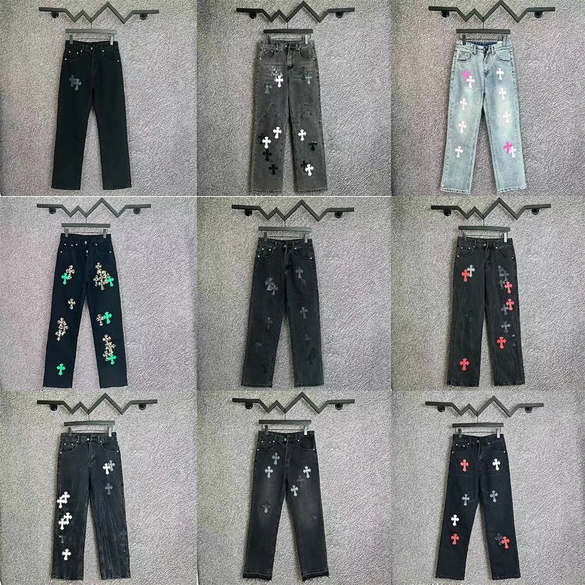 Cross Embroidery Denim Jeans in Various Colors