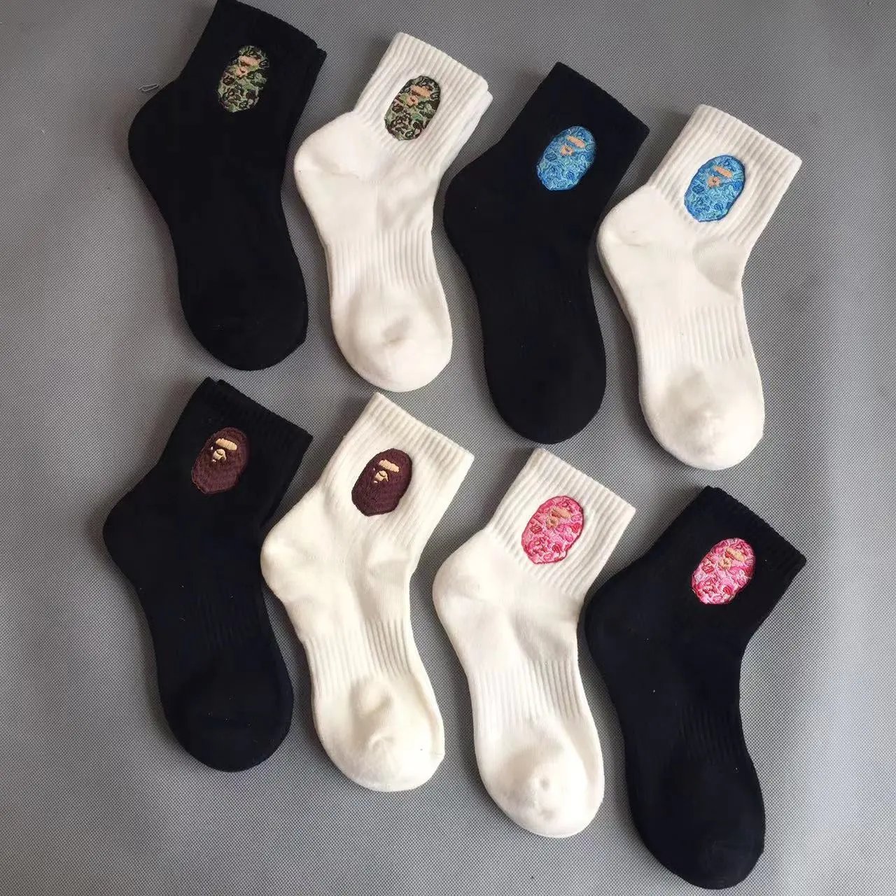 A Bathing Ape Black and White Embroidered Socks